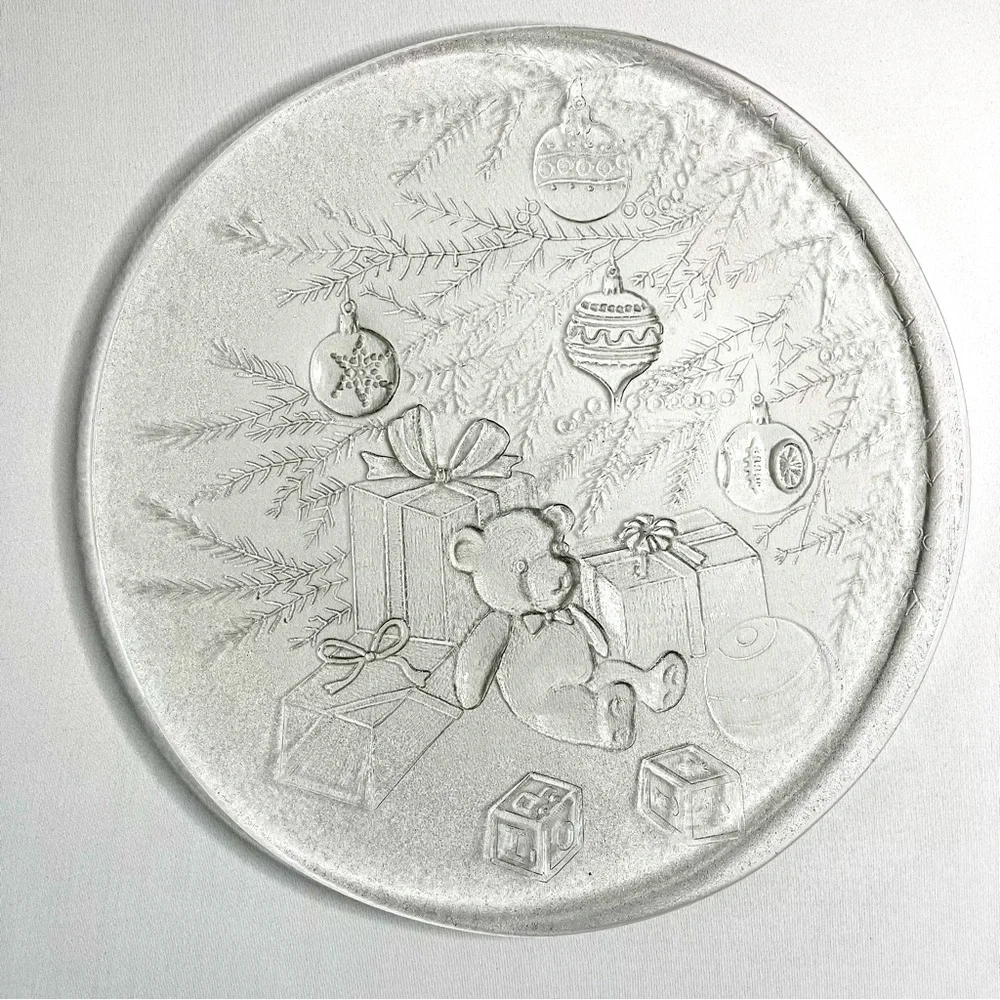 Christmas Party Platter Clear Glass Embossed